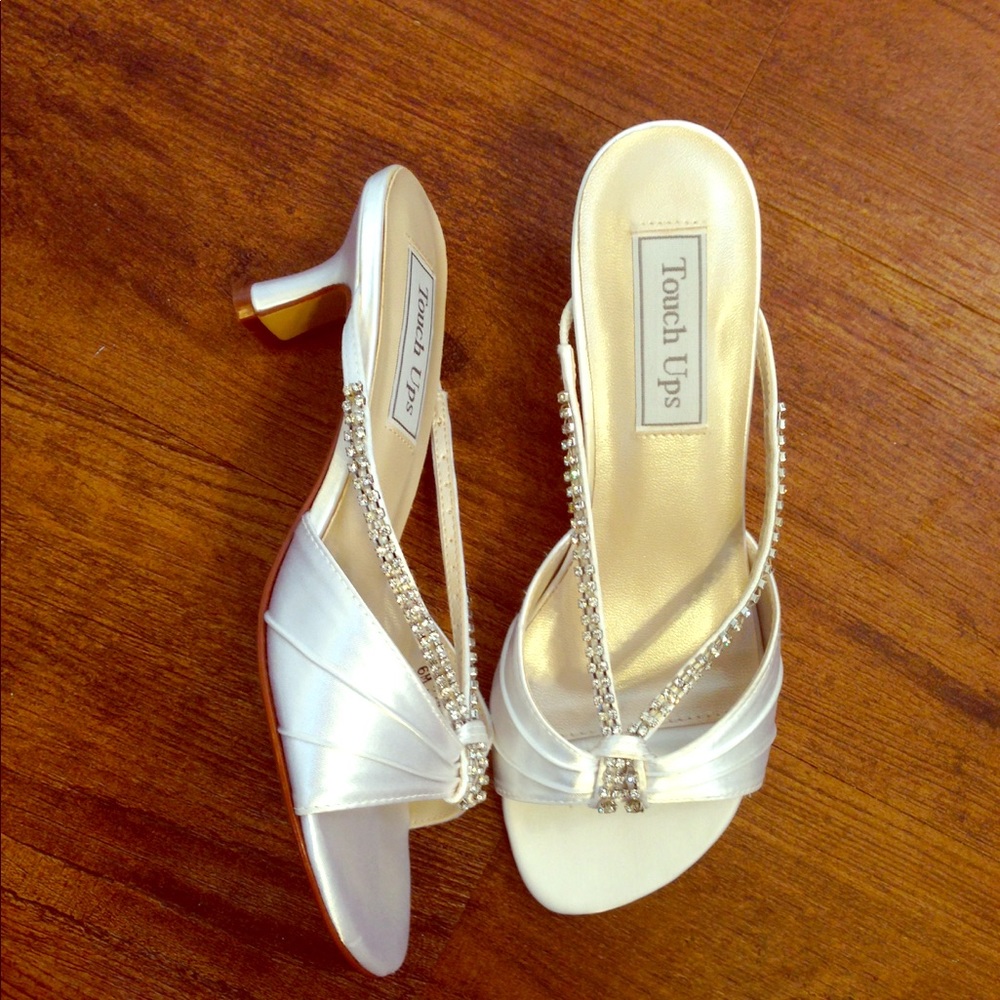 Kitten heel white wedding shoes